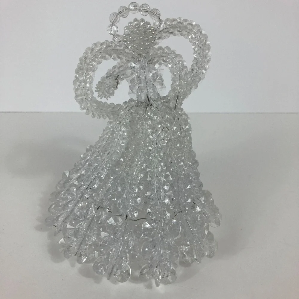 Vintage Bead & Wire Angel Christmas Tree Topper Decoration Clear‎ 5x7